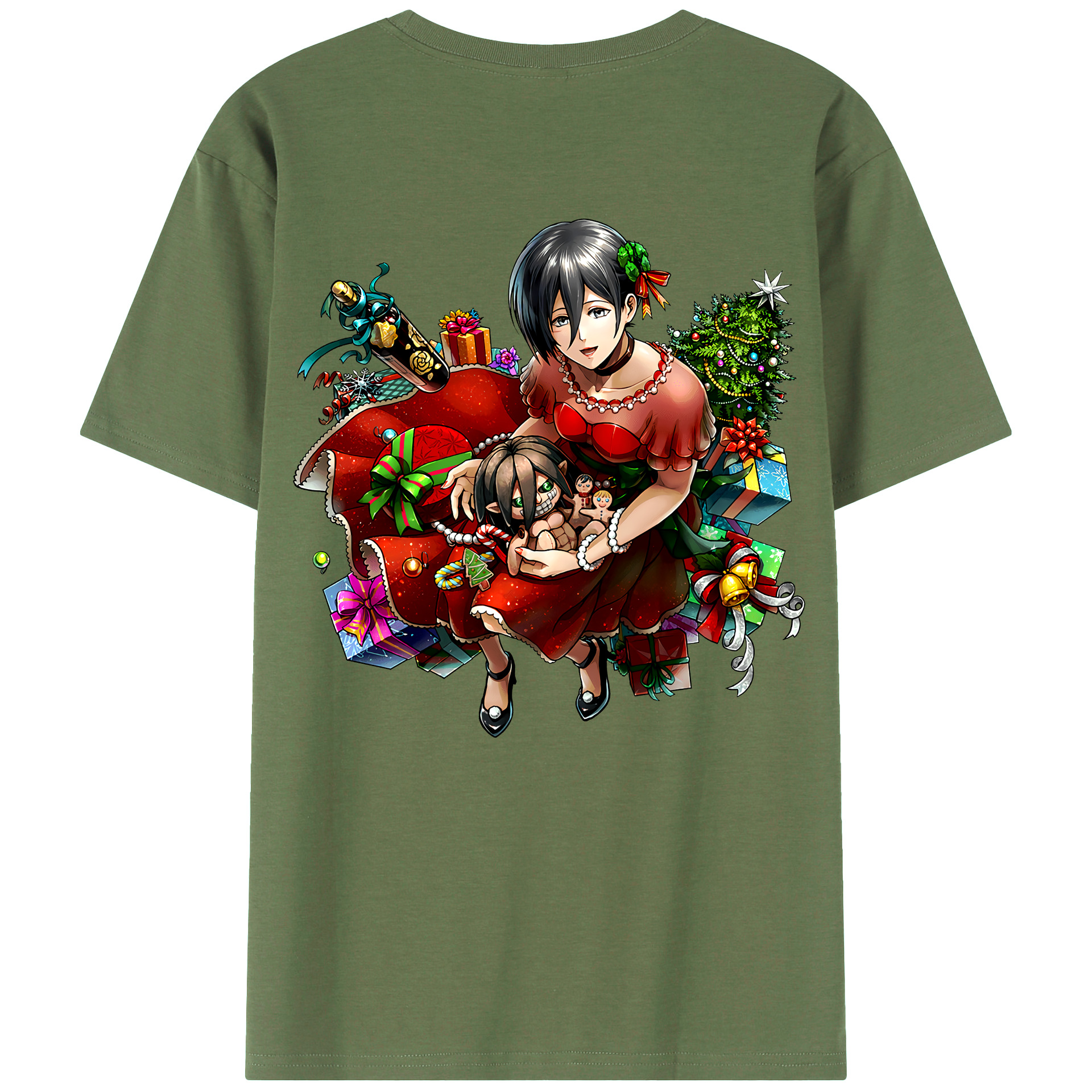 （画像用） 進撃の巨人 ミカサ·アッカーマン Attack on Titan Mikasa Ackerman 綿100％ メンズ半袖Tシャツ（バックプリント） 通気性